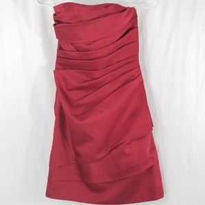 DAVID'S BRIDAL Red Rusched Strapless Dress  Sz 2